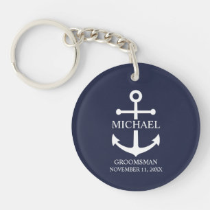 Nautical Navy Blue Anchor Personalized Groomsmen Keychain