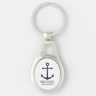 Nautical Navy Blue Anchor Personalized Groomsmen Keychain