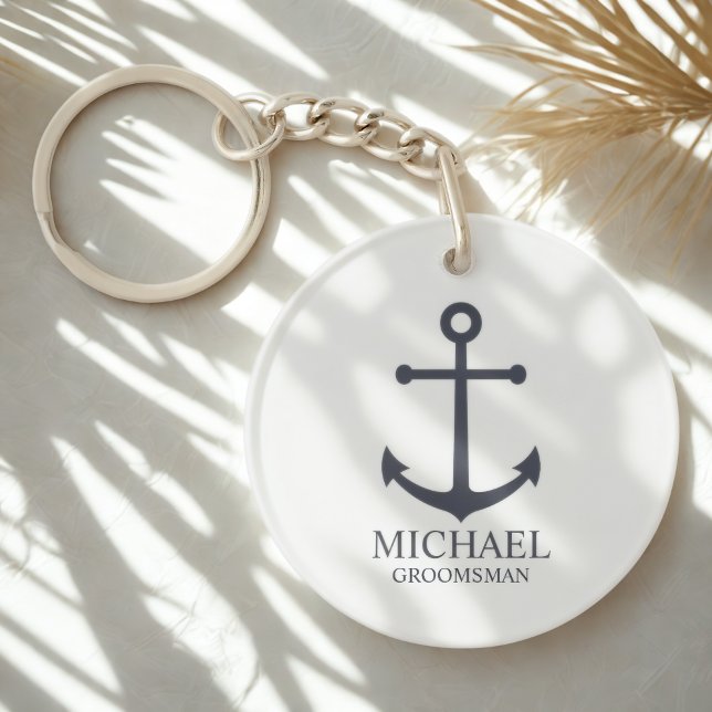 Nautical Navy Blue Anchor Personalized Groomsmen Keychain (Creator Uploaded)
