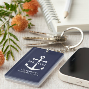 Nautical Navy Blue Anchor Personalized Groomsmen Keychain