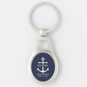 Nautical Navy Blue Anchor Personalized Groomsmen Keychain