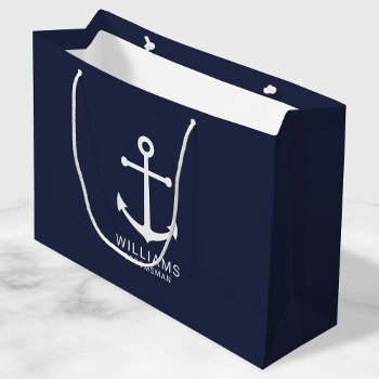 Nautical Navy Blue Anchor Personalized Groomsmen Large Gift Bag by manadesignco at Zazzle