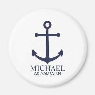 Nautical Navy Blue Anchor Personalized Groomsmen Magnet