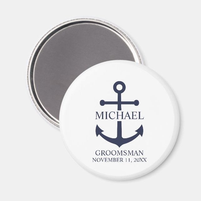 Nautical Navy Blue Anchor Personalized Groomsmen Magnet (Front/Back)