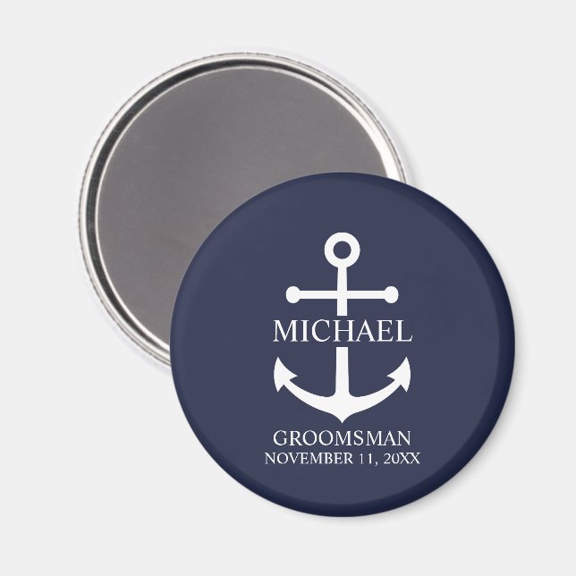 Nautical Navy Blue Anchor Personalized Groomsmen Magnet (Front/Back)