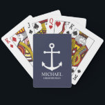 Nautical Navy Blue Anchor Personalized Groomsmen Poker Cards<br><div class="desc">Nautical Personalized Groomsmen Gift
This design features white anchor and personalized groomsman's name with title in white classic serif font style on navy blue background.

Also perfect for best man,  father of the bride and more.</div>