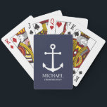 Nautical Navy Blue Anchor Personalized Groomsmen Poker Cards<br><div class="desc">Nautical Personalized Groomsmen Gift
This design features white anchor and personalized groomsman's name with title in white classic serif font style on navy blue background.

Also perfect for best man,  father of the bride and more.</div>
