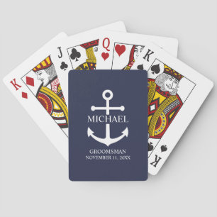 Nautical Navy Blue Anchor Personalized Groomsmen Poker Cards