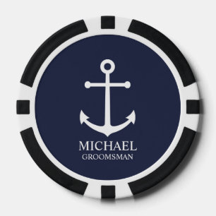 Nautical Navy Blue Anchor Personalized Groomsmen Poker Chips