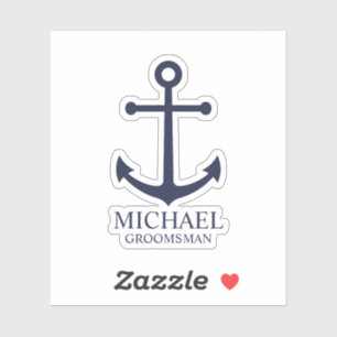 Nautical Navy Blue Anchor Personalized Groomsmen Sticker