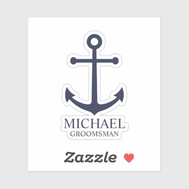 Nautical Navy Blue Anchor Personalized Groomsmen Sticker (Sheet)