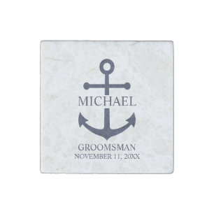 Nautical Navy Blue Anchor Personalized Groomsmen Stone Magnet