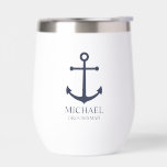 Nautical Navy Blue Anchor Personalized Groomsmen Thermal Wine Tumbler<br><div class="desc">Nautical Personalized Groomsmen Gift
This design features navy blue anchor and personalized groomsman's name with title in navy blue classic serif font style on white background.

Also perfect for best man,  father of the bride and more.</div>