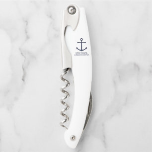 Nautical Navy Blue Anchor Personalized Groomsmen Waiter's Corkscrew