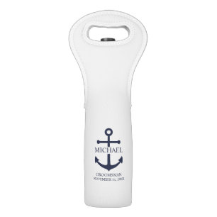 Nautical Navy Blue Anchor Personalized Groomsmen Wine Bag