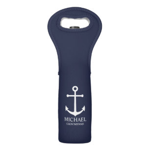 Nautical Navy Blue Anchor Personalized Groomsmen Wine Bag