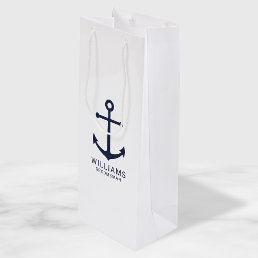 Nautical Navy Blue Anchor Personalized Groomsmen Wine Gift Bag