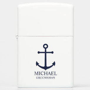 Nautical Navy Blue Anchor Personalized Groomsmen Zippo Lighter