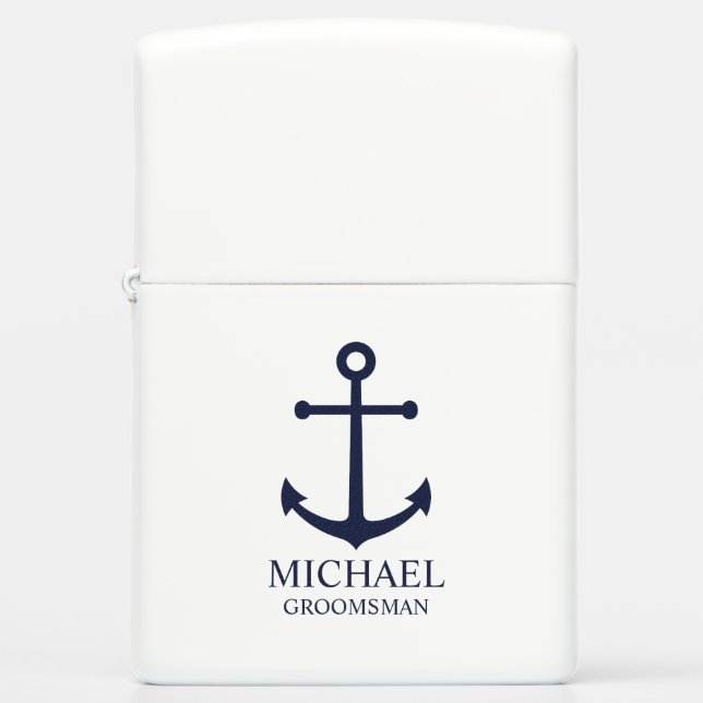 Nautical Navy Blue Anchor Personalized Groomsmen Zippo Lighter (Front)