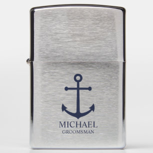 Nautical Navy Blue Anchor Personalized Groomsmen Zippo Lighter