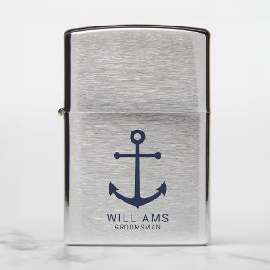 Nautical Navy Blue Anchor Personalized Groomsmen Zippo Lighter
