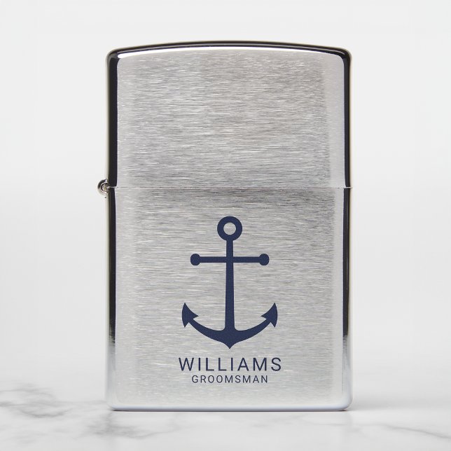 Nautical Navy Blue Anchor Personalized Groomsmen Zippo Lighter (Creator Uploaded)