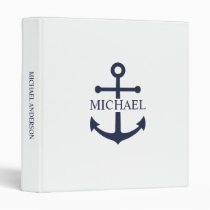 Nautical Navy Blue Anchor Personalized Name 3 Ring Binder