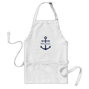 Nautical Navy Blue Anchor Personalized Name Adult Apron