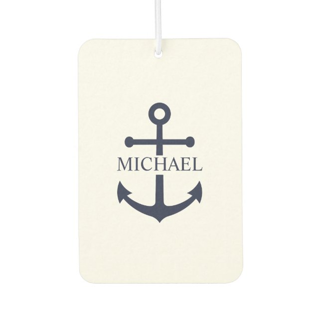Nautical Navy Blue Anchor Personalized Name Air Freshener (Front)
