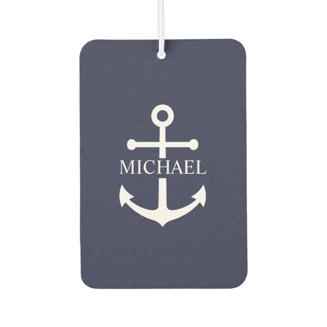 Nautical Navy Blue Anchor Personalized Name Air Freshener (Front)