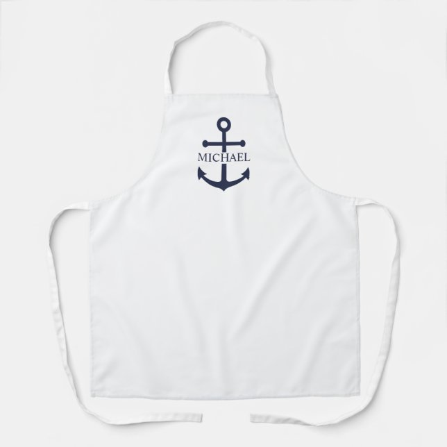 Nautical Navy Blue Anchor Personalized Name Apron (Front)