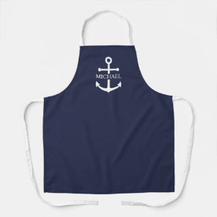 Nautical Navy Blue Anchor Personalized Name Apron