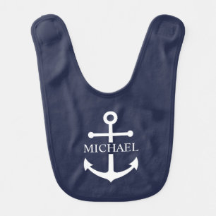 Nautical Navy Blue Anchor Personalized Name Baby Bib