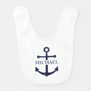 Nautical Navy Blue Anchor Personalized Name Baby Bib