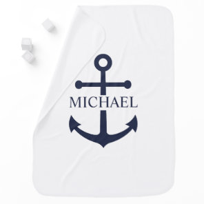 Nautical Navy Blue Anchor Personalized Name Baby Blanket