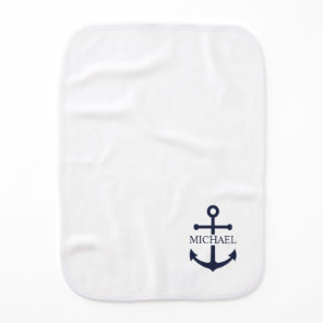 Nautical Navy Blue Anchor Personalized Name Baby Burp Cloth