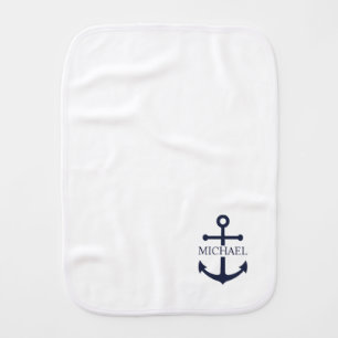 Nautical Navy Blue Anchor Personalized Name Baby Burp Cloth
