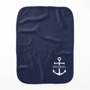 Nautical Navy Blue Anchor Personalized Name Baby Burp Cloth