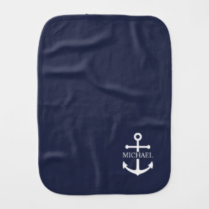 Nautical Navy Blue Anchor Personalized Name Baby Burp Cloth