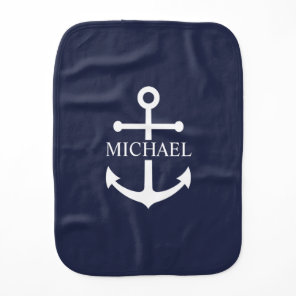 Nautical Navy Blue Anchor Personalized Name Baby Burp Cloth
