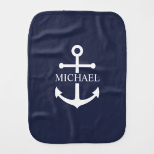 Nautical Navy Blue Anchor Personalized Name Baby Burp Cloth