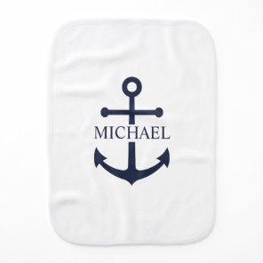 Nautical Navy Blue Anchor Personalized Name Baby Burp Cloth