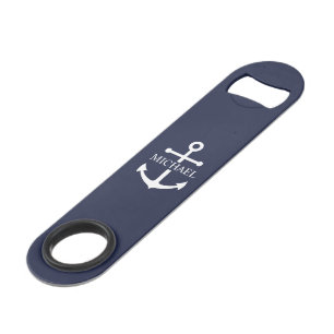 Nautical Navy Blue Anchor Personalized Name Bar Key