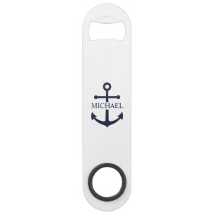 Nautical Navy Blue Anchor Personalized Name Bar Key