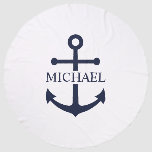 Nautical Navy Blue Anchor Personalized Name Beach Towel