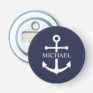 Nautical Navy Blue Anchor Personalized Name Bottle Opener