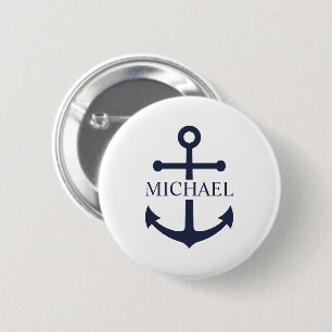 Nautical Navy Blue Anchor Personalized Name Button