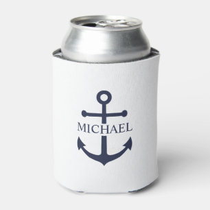 Nautical Navy Blue Anchor Personalized Name Can Cooler