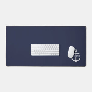 Nautical Navy Blue Anchor Personalized Name Desk Mat