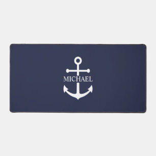 Nautical Navy Blue Anchor Personalized Name Desk Mat